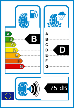 EU-Reifel-Label Kraftstoffeffizienz-Klasse B Nasshaftung-Klasse D Rollgeraeusch-Klasse 2 Rollgeraeusch-dB 75