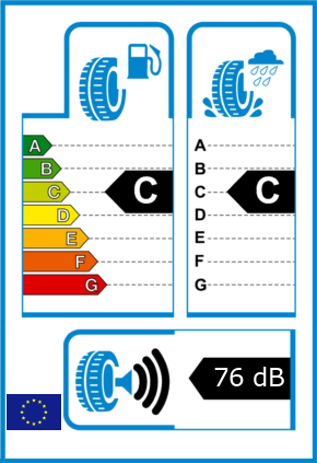 EU-Reifel-Label Kraftstoffeffizienz-Klasse C Nasshaftung-Klasse C Rollgeraeusch-Klasse 3 Rollgeraeusch-dB 76