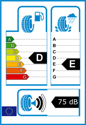 EU-Reifel-Label Kraftstoffeffizienz-Klasse D Nasshaftung-Klasse E Rollgeraeusch-Klasse 2 Rollgeraeusch-dB 75