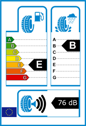 EU-Reifel-Label Kraftstoffeffizienz-Klasse E Nasshaftung-Klasse B Rollgeraeusch-Klasse 3 Rollgeraeusch-dB 76