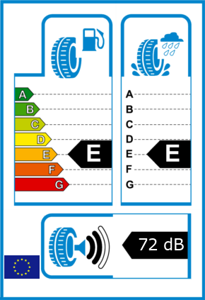 EU-Reifel-Label Kraftstoffeffizienz-Klasse E Nasshaftung-Klasse E Rollgeraeusch-Klasse 2 Rollgeraeusch-dB 72