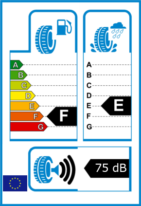 EU-Reifel-Label Kraftstoffeffizienz-Klasse F Nasshaftung-Klasse E Rollgeraeusch-Klasse 3 Rollgeraeusch-dB 75