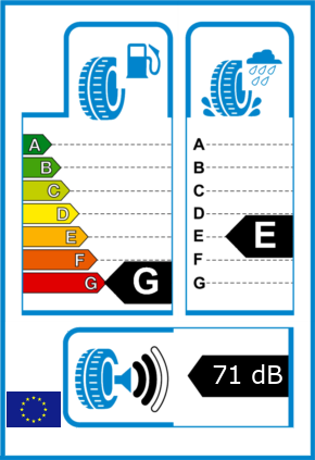 EU-Reifel-Label Kraftstoffeffizienz-Klasse G Nasshaftung-Klasse E Rollgeraeusch-Klasse 2 Rollgeraeusch-dB 71